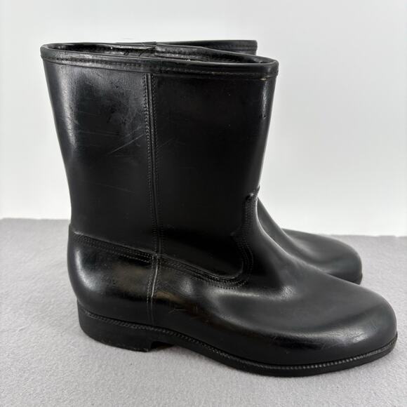 Vintage 70s Rubber Black Boots Stacked Heel Rain Boot Womens Sz 8 Made In USA - Picture 6 of 12